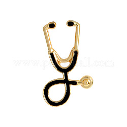 Golden Plated Creative Zinc Alloy Brooches, Enamel Lapel Pin, with Iron Butterfly Clutches or Rubber Clutches, Echometer Shape, Black, 26.5x15mm, Pin: 1mm