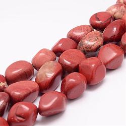 Chapelets de perles en jaspe rouge naturel, pierre roulée, pépites, 18~25x16~18x12~16mm, Trou: 1.5mm, Environ 22~25 pcs/chapelet, 15.75 pouce