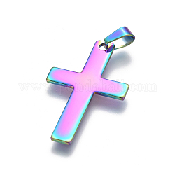 Ion Plating(IP) 304 Stainless Steel Pendants, Cross, Rainbow Color, 36.4x21.6x1mm, Hole: 3.5x7.3mm
