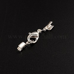 Brass Lobster Claw Clasps, with Cord Ends, Lead Free & Nickel Free, Silver Color Plated, 30x7mm