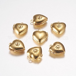 Ciondoli medaglione in ottone, cornice charms per collane, cuore, oro, 12x10.5x0x4mm, Foro: 1 mm