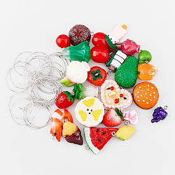 SUPERFINDINGS 24Pcs 3D Imitation Food Theme Charms with Brass Wine Glass Charm Rings Vegetable Fruit Avocado Lemon Cake Resin Dangle Charms Colorful Pendants for Earring Necklace Bracelet Making