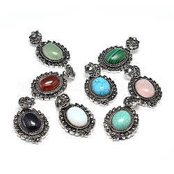 Natural & Synthetic Gemstone Gothic Pendants, with Antique Silver Plated Zinc Alloy Rhinestone Findings, Oval, Lead Free & Nickel Free, Total Length: 47~48.5mm, Hole: 5x7mm, Oval Pendant: 39~40x27~27.5x7.5~9mm