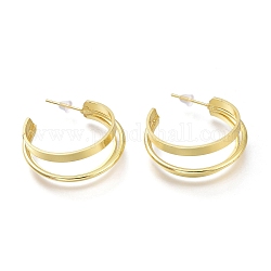 Brass Half Hoop Earrings, with Steel Pin and Plastic Ear Nuts, Long-Lasting Plated, Real 18k Gold Plated, 28.7x29x4mm, Pin: 0.7mm