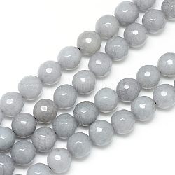 Natürliche weiße Jade Perlenstränge, gefärbt, facettiert, Runde, lichtgrau, 6 mm, Bohrung: 1 mm, ca. 60 Stk. / Strang, 14.06~14.45 Zoll (35.7~36.7 cm)