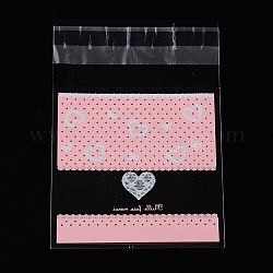 OPP Sacs de cellophane rectangle, avec un motif de coeur, perle rose, 10x6.9 cm, épaisseur unilatérale: 0.035 mm, mesure intérieure: 7x6.9 cm, environ 95~100 pcs / sachet 
