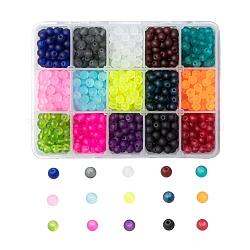 Perle di vetro trasparente 15 colori, per la fabbricazione di gioielli di perline, smerigliato, tondo, colore misto, 6mm, Foro: 1.3~1.6 mm, su 70pcs / colore, 15 colori, 1050pcs/scatola