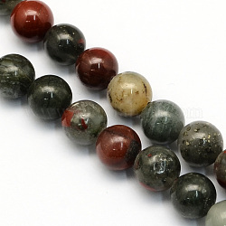 Naturales africanos abalorios bloodstone hebras, perlas de piedra heliotropo, redondo, 6.5mm, agujero: 1 mm, aproximamente 63 pcs / cadena, 15.5 pulgada