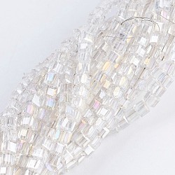 Electroplate Glass Beads Strands, AB Color Plated, Faceted, Cube, Clear AB, 2~2.5x2~2.5x2~2.5mm, Hole: 0.5mm, about 195~200pcs/strand, 16.9~17.5 inch(43~44.5cm)