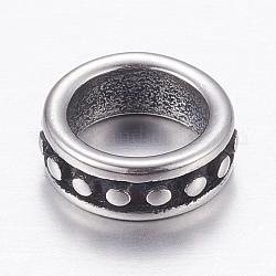 Abalorios de 304 acero inoxidable, anillo, plata antigua, 8x3mm, agujero: 6 mm