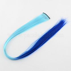 Accessori per capelli moda donna, clips per capelli a pressione di ferro, con parrucche nylon, blu royal, 47cm