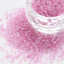GlasZylinderförmigperlen, Perlen, transparente Farben Glanz, Rundloch, Flamingo, 1.5~2x1~2 mm, Bohrung: 0.8 mm, ca. 8000 Stk. / Beutel, etwa 1 Pfund / Beutel