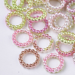 ABS Plastic Imitation Pearl Linking Rings, Rainbow Gradient Mermaid Pearl, Round Ring, Yellow Green, 14x3mm, Inner Diameter: 10mm, about 1000pcs/bag