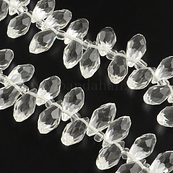 Larme à facettes, Chapelets de perles en verre transparente  , perles percées, clair, 12x6mm, Trou: 1mm, Environ 100 pcs/chapelet, 15.7 pouce