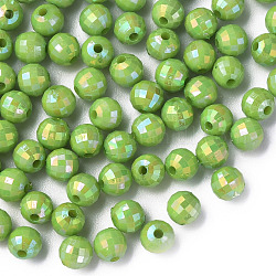 Perline acrilico opaco, ab colore placcato, sfaccettato, tondo, verde oliva, 6x5.5mm, Foro: 1.5 mm, circa 4800pcs/500g