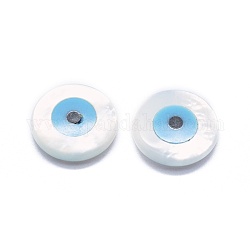 Cabochons en coquille, avec turquoise synthétique, rond et plat avec des mauvais œil, blanc, 12x2.5~3mm