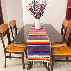 Regenbogen-Tischläufer aus Baumwolle, gestreifte Tischdecken mit Quasten, für Party-Festival-Heimdekorationen, Rechteck, Farbig, 275x35 cm
