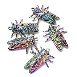Pendenti lega placcata,  cadmio& piombo libero, fascino della cicala, colore arcobaleno, 28x23x4.5mm, Foro: 1.6 mm