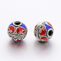 Antique Silver Tone Brass Enamel Round Beads, Imitation Indonesia Style, Cadmium Free & Lead Free, Colorful, 11mm, Hole: 3mm