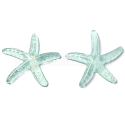 Cabochon di animali marini in resina traslucida, stelle marine glitterate, turchese pallido, 37x39x6mm