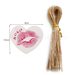 Etiquetas de regalo de papel, etiquetas de suspensión, con cuerda de cáñamo, para la boda, día de San Valentín, patrón de labio, 3.5x4 cm, 50 PC / sistema