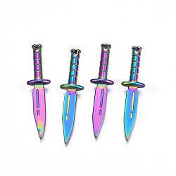 Regenbogenfarbene legierung anhänger, cadmiumfrei und bleifrei, Schwert, 39x9.5x4.5 mm, Bohrung: 1.2 mm
