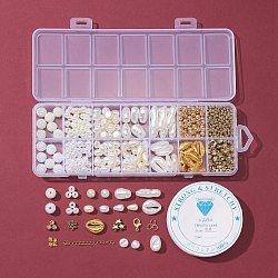 Kit de fabricación de collar de pulsera de perlas de imitación de diy, Incluye perlas de imitación de plástico y acrílico con forma de lágrima, estrella y concha ovaladas y redondas, hilo elástico, blanco, cuentas: 694 unids / set
