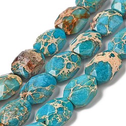 Brins de perles de jaspe impérial naturel, teinte, facette, ovale, 13.5~14.5x11x7~7.5mm, Trou: 1mm, Environ 28 pcs/chapelet, 15.75 pouce (40 cm)