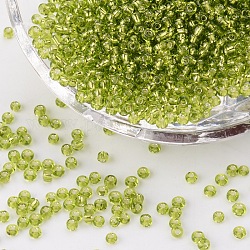 12/0 Glass Seed Beads, Silver Lined, Yellow Green, 2mm, Hole: 0.5mm, about 30000pcs/pound
