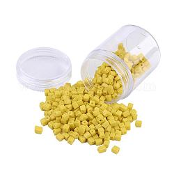 Opaque Colors Glass Seed Beads, Round Hole, Cube, Yellow, 3~7x3x3mm, Hole: 0.5mm, about 400pcs/box