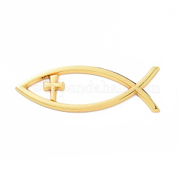 (Defekter Restposten: zerkratzt) Wasserdichte 3D-Jesusfische mit Kreuz, selbstklebende ABS-Kunststoffaufkleber, Religion-Autoaufkleber für die DIY-Autodekoration, golden, 140x46x5.5 mm