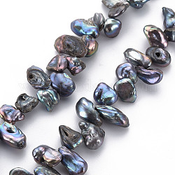 Naturali keshi perline perle fili, perla d'acqua dolce coltivata, tinto, pepite, nero, 9~14x4~8x3~6mm, Foro: 0.5 mm, circa 74~76pcs/filo, 15.35 pollice (39 cm)