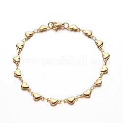 304 Stainless Steel Heart Link Bracelets, with Lobster Claw Clasps, Golden, 8-1/4 inch(210mm), links: 9x4x2mm