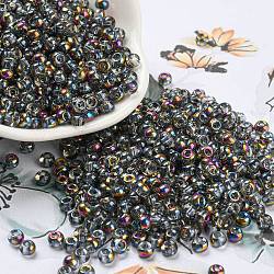 Perles de rocaille en verre d'iris, demi-plaqué, deux tons, ronde, colorées, 6/0, 4x3mm, Trou: 1.4mm
