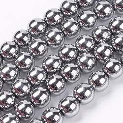 Fili di perline sintetiche non magnetiche rotonde a forma di 8mm, platino placcato, 8mm, Foro: 1~2 mm, circa 55pcs/filo