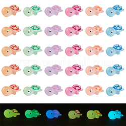 Sunnyclue 36 pièces 6 couleurs cabochons d'animaux marins en résine translucide lumineuse, petite tortue, brille dans le noir, couleur mixte, 23x13x8.5mm, 6 pcs / couleur