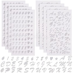8 Blatt Brief, Zahl und Herz & Stern Glitzerpapieraufkleber, mit PVC-Abdeckung, Silber, 4 Blätter / Stil