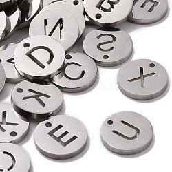 304 Stainless Steel Charms,  Flat Round with Letter, Stainless Steel Color, Random Mixed Letters, 10x1mm, Hole: 1mm