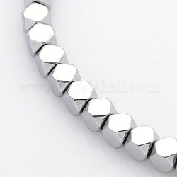 Electroplate Non-magnetic Synthetic Hematite Beads Strands, Faceted Cube, Platinum Plated, 3x3x3mm, Hole: 1mm, about 130pcs/strand, 15.7 inch