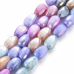 Mèches de perles de verre craquelé peintes au four opaque, facette, de couleur plaquée ab , graines de melon, colorées, 9x6x4.5mm, Trou: 1.2mm, Environ 50 pcs/chapelet, 17.32 pouces (44 cm)