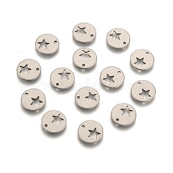 304 Stainless Steel Flat Round Charms, Stainless Steel Color, 12x1mm, Hole: 1.5mm