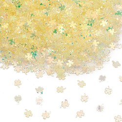 Perline di paillettes di plastica, lucentezza dorata, decorazioni artigianali per cucire, trifoglio, giallo champagne, 4.5x3.5x0.3~0.4mm