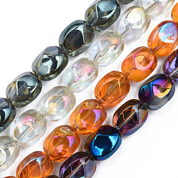 Galvanisieren transparente Glasperlen Stränge, Oval, Mischfarbe, 12x10.5x10 mm, Bohrung: 1.2 mm, ca. 50 Stk. / Strang, 23.62 Zoll (60 cm)