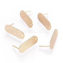 Accessoires de puces d'oreilles texturés en laiton, ovale, sans nickel, véritable 18k plaqué or, 21x8x0.5mm, Trou: 1.4mm, pin: 0.7 mm