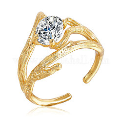 925 anello a polsino aperto con ramo in argento sterling, anello vuoto da donna con zirconi cubici trasparenti, oro, misura degli stati uniti 5 1/4 (15.9mm)