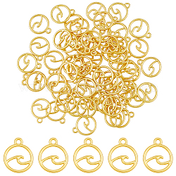 Colgantes de aleación dicosmética, anillo redondo con ola, dorado, 14.5x12x1.5mm, agujero: 1.6 mm, 60 unidades / caja