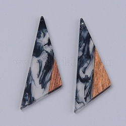 Pendenti in resina e legno di noce, Two Tone, triangolo, nero, 66x20.5x2~3mm, Foro: 1.5 mm