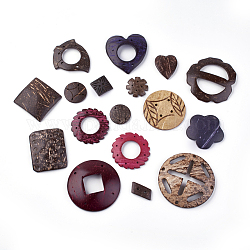 Kokos-Verbinder, gefärbt, Mischformen, Mischfarbe, 25~63x12~63x3~10 mm, Bohrung: 1.8~4 mm, ca. 145 Stk. / 500 g