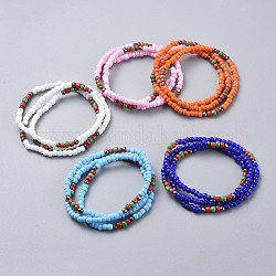 Braccialetti avvolgenti elasticizzati a tre passanti, con perle di semi di vetro e perle di pirite naturale, colore misto, 21.3 pollice (54 cm)