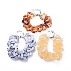 Bracelets en acrylique de style imitation de pierres précieuses, avec fermoirs mousquetons en 304 acier inoxydable, couleur mixte, 7-1/4 pouce ~ 7-7/8 pouces (18.5~20 cm)